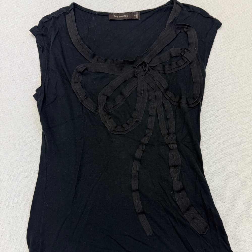 The Limited Black Short Sleeve Top with Ribbon Detail